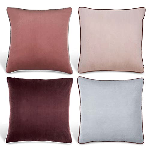 Blau Marité Set aus 4 dekorativen Kissenbezügen. Cambridge-Modell. Hergestellt aus extraweichem Samt. Moderne doppelseitige Designs. Die Füllung ist Nicht inbegriffen. (45x45 cm, Rosa, 4) Cover