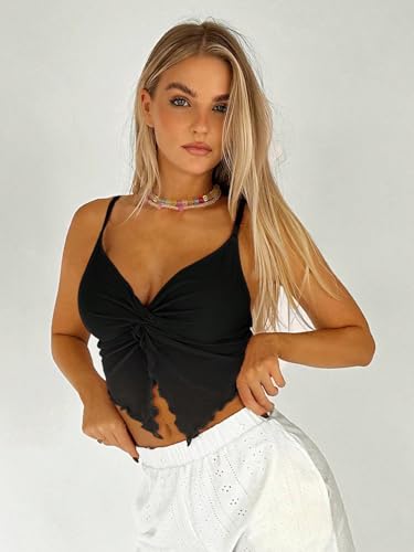 Women's Going Out Tops Y2K Twist Front Cami Crop Tops Spaghetti Strap Ruffle Asymmetrical Ruched Camisole3