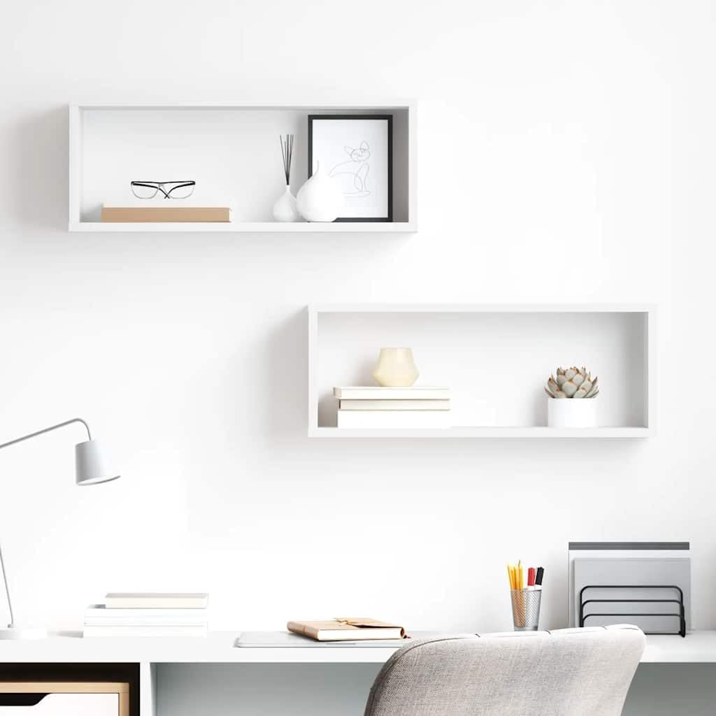 Wall Shelf Set of 2, High Gloss White Engineered Wood, 23.6" Floating Ledge Shelves for Living Room, Bedroom, Bathroom Decor