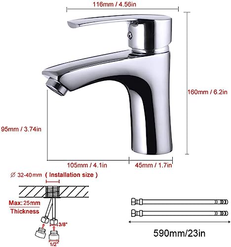 Robinet d'eau à levier unique en finition polie brillante pour vasque - 4