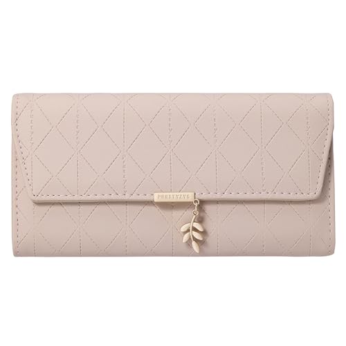 Image of aurrako Wallets for Women Leather Credit Card Holder RFID Trifold Ladies Wallets Coins Zipper Pocket with ID Window Large Capacity (Pink)