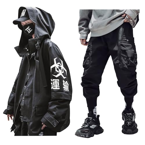 Niepce Inc Japanese Streetwear Zip Up Windbreaker Jacket for Men and Techwear Cargo Pants (3X-Large)