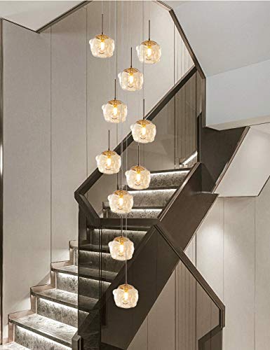 Escalier multi lumières suspension en verre champagne pour duplex