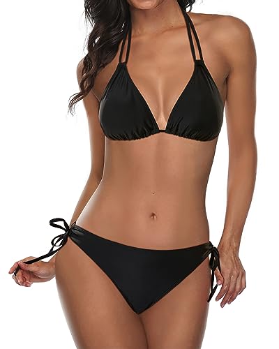 Image of Tempt Me Women Triangle Bikini Sets Halter Two Piece Sexy Swimsuit String Tie Side Bathing Suit