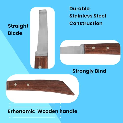 Image of Hoof Knife Single Sided Edge Wide Straight Blade - Stainless Steel Straight Blade Farrier Tool with Wooden Handle, Multipurpose Hoof Trimming Knife for Livestock, 3-Inch Blade, 8.5-Inch Overall