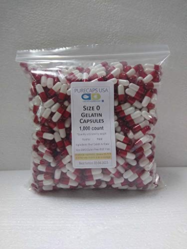PurecapsUSA - 1,000 Fillable Scarlet Red/White Empty Gelatin Capsules - Size 0