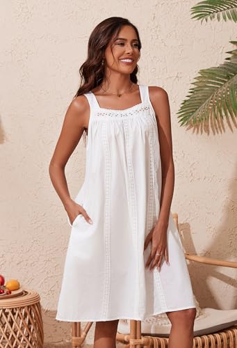 YOZLY Cotton Nightgowns for Women Sleeveless Tank Night Gown Sleepwear with Pockets3
