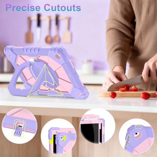 Image of Auizotl Case for iPad 9th /8th /7th Generation 10.2 Inch iPad Case 9th Generation with Screen Protector /Rotate Stand /Pen Holder,Military Grade Shockproof i Pad 9th /8th /7th Gen Cases,Purple Rose