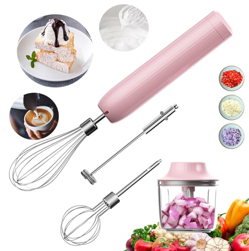 Juego de Batidora de Varillas y Espumador de Leche, Picadora Eléctrica Mini Recargable, 4 Velocidades, Mezclador, Mini Picadora para Picar, Triturar y Hacer Puré, 300ML