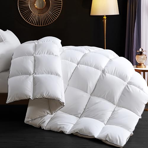 Ubauba Goose Feather Down Comforter Twin Size - 100% Cotton Ultra Fluffy Duvet Insert Twin 1200TC 850+FP All Season Luxurious Hotel Bedding Comforter with 8 Tabs White 68 x 90 Inch