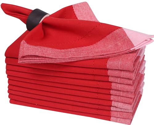 Bedding Craft Christmas Cloth Napkins Set of 12 – 20x20 Red Cotton with Double Hemstitch – Soft, Durable & Washable Table Napkins for Farmhouse Décor, Thanksgiving, Holiday Parties & Everyday Use