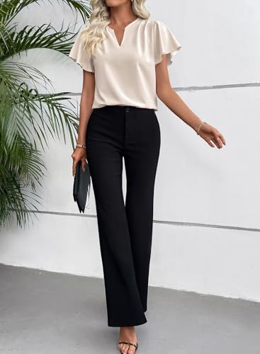 EVALESS Beige Business Casual Tops for Women Flutter Sleeve Blouses - image 7