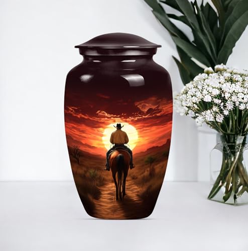 Image of Cowboy Urn for Ashes Adult Male - Large Unique Cremation Urns for Human Ashes - Companion Urns for 2 Adults - Memorial Ash Containers for Men - Urn for Women - 10 inch Set of 1