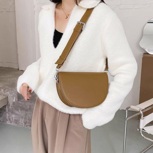 Stylish Vintage Saddle Bag Small PU Leather Shoulder Bag Half Moon Crossbody Cluth Purse with Wide Adjustable Strap3