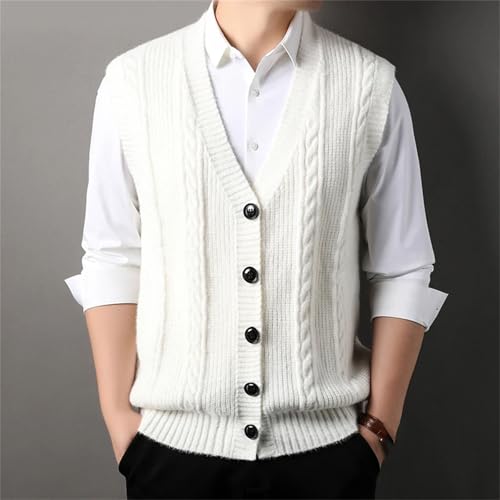 Winter Men's Casual V-Neck Knitted Vest Cardigan Sweater Dad Clothing Men Knitwear Waistcoat Tops2