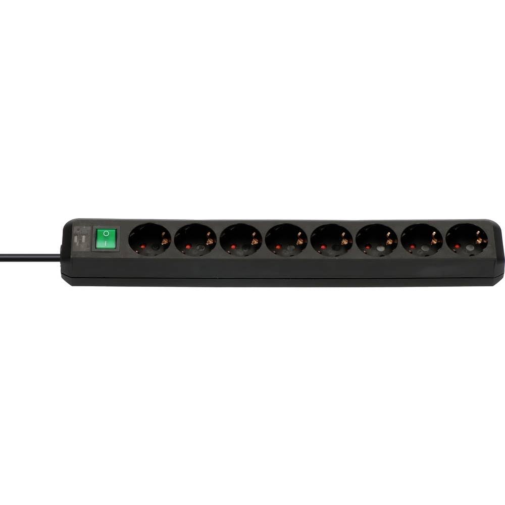 Brennenstuhl Eco-Line extension socket with switch 8-way, black with switch, 1159300018, 3 m