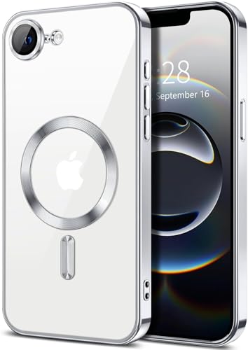 Image of VONZEE Electroplating Transparent Clear Logo Back Cover TPU Compatible with iPhone 17e / iPhone 16e Case, Compatible with Magsafe, Full Body & Camera Protection for Each Lens for Men & Women (Grey)