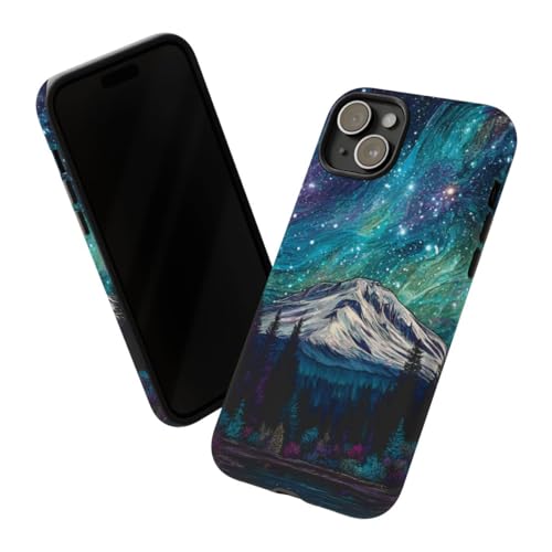 Coque iPhone 15 Plus mate rigide bleu anti-traces et antichoc léger montagne