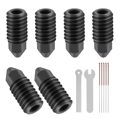 YIBEICO 6PCS 0.6mm Hardened Steel Nozzles for Bambu Lab A1/ A1 Mini 3D Printer, Nozzle Kit with 2 Removal Tools + 5 Cleaning Needles,withstands temperatures up to 500°C​ (6pcs*0.6mm for A1mini/A1)