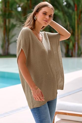 Arach&Cloz Women Crochet Tops 2025 Summer Wool Blended Sweater Vest Short Sleeve Fashion Outfits Oversized Coverup2