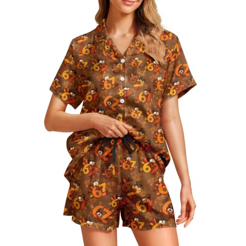 Image of Womens Pajamas Sets Short Sleeve Short Sleeve Pjs Lounge Set Ladies Outfits | Comfy Soft Button Down Sleepwear with Pockets,Ladies Casual Printed Matching Sets Outfits for Daily Wear,Gifts,Mom,Friend