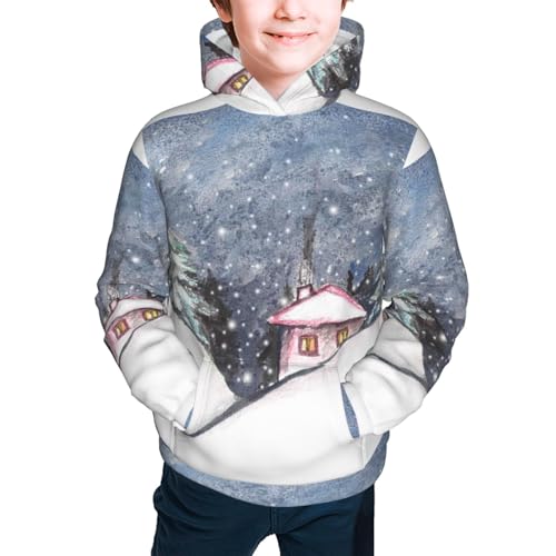 Watercolor Winter Landscape For Christmas Kid Hoodies Boys Sweatshirts Girls Pullover with Pocket3