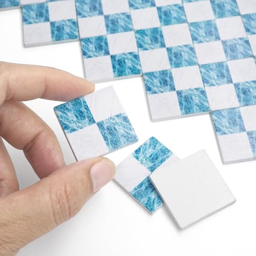 Odoria Miniature Carreler Maison de Poupée: Échelle 1/12 Sol Parquet Diorama Construire Moderne Bleu Blanc Mosaïque - Mini Salle de Bain Cuisine Carrelage Carré Bâtiment Composantes 18x18 cm²