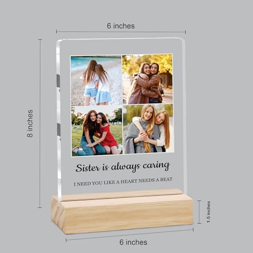 Image of Giftplease Customized Photo Frame with Text & Wooden Stand | Personalised Printed Photo Frame Gift for Sister | Birthday, Tabletop D cor | Customized Photo Gift (6x8 Inches) SIS 06