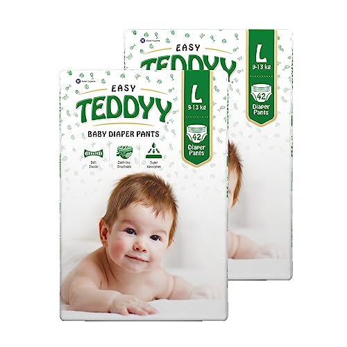 Image of TEDDYY Easy Baby L Size Diaper Pant Style 84 Count (Large) | 9-14 kg (Pack of 2) | Long Protection Hours | Anti-Bacterial | Airy Breathable Fit | Rapid Soaker Channels with Wetness Indicator