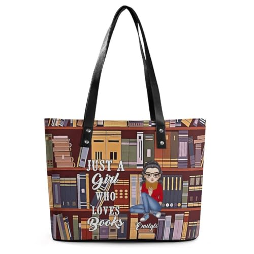 Just A Girl Who Loves Books Personalized PU Leather Bag Custom Book Lover Handbag Bookish Shoulder Bag Gift