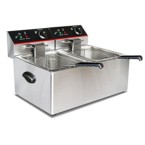 Professionelle Fritteuse, Edelstahl, Friteuse mit Frittierkorb und Deckel, 3000 Watt, 13 Liter