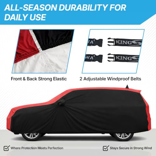 Image of KINGSWAY Super Waterproof Car Cover Only with Skoda Kushaq (Year 2026 Onwards - All Model) | Mirror and Antenna Pockets | All Weather Car Body Cover with Silver Piping | Black Red