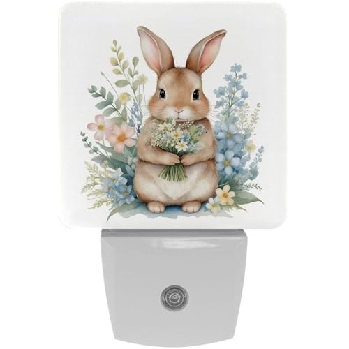 Image of NEWzone Easter Rabbit Night Light [2 Pack], Plug in Wall Led Night Lights Decor for Boys Girls Room, Dusk to Dawn Sensor Wall Lamp for Stairway /Bedroom /Kitchen /Nursery Room