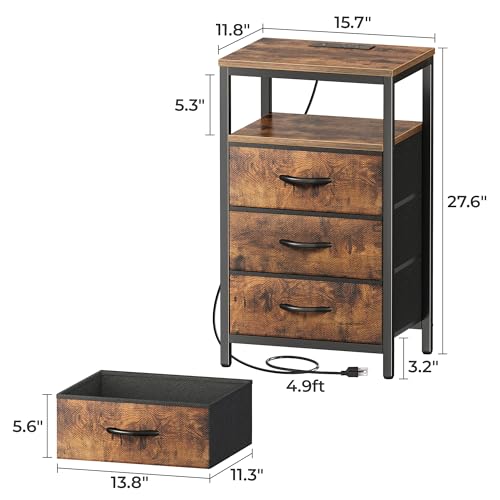 Image of Huuger Nightstands Set of 2, Nightstand with Charging Station,Bedside Table