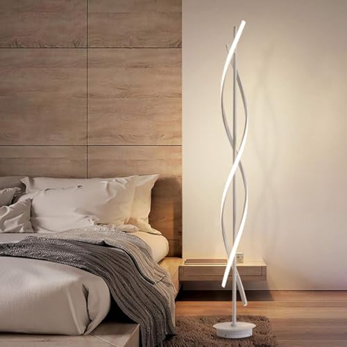 Arcadia Lampada da Terra LED Moderna Forma di Spirale | Piantana Design Contemporaneo | Luce Calda/Fredda | Lampada Salotto Camera da Letto Studio, Arredo Interni Elegante 120 cm (Bianco)
