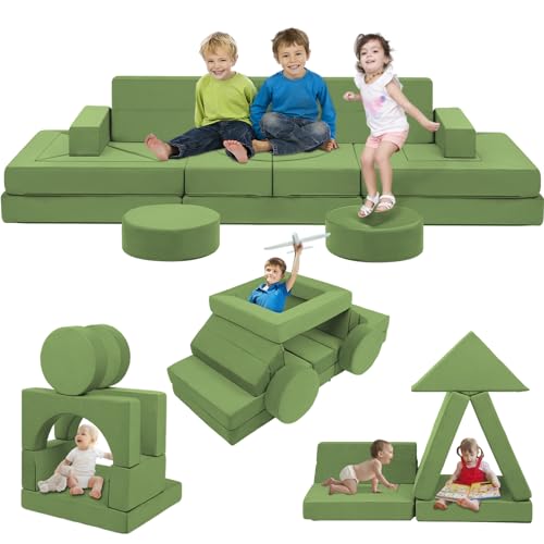 Image of Edbuosy 22Pcs Modular Kids Play Couch - Kids Couch for Playroom Bedroom Living Rooms 500+DIY Creativing Couch for Inspiring Child Versatile, Large Modular Couch Children Convertible Sofa Foam Couch