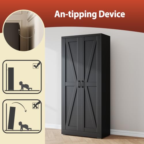 Image of PAOFIN 63 inch Black Metal Storage Pantry Cabinet