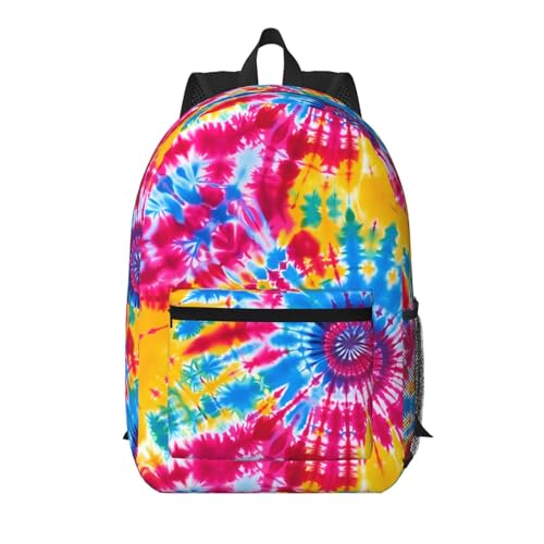 Colorful Rainbow Tie Dye Fashionable Daypack 17 Inches Zippers Backpack Double Shoulder Bag for Women Men