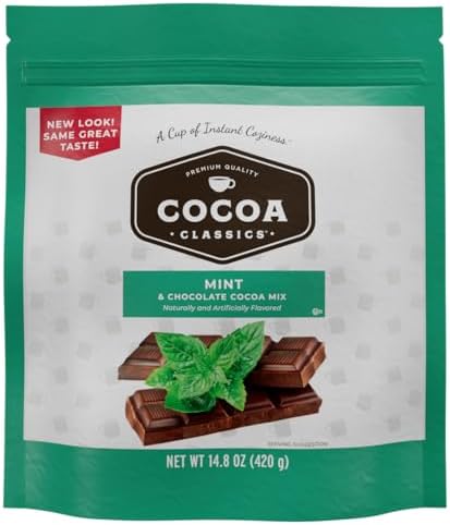 Cocoa Classics Mint Cocoa Mix, Hot Chocolate, Made with Nonfat Milk, Just Add Hot Water, Make Hot or Iced Cocoa, Gluten Free & Kosher Dairy Friendly, 14.8 oz Pouch (Pack of 1)
