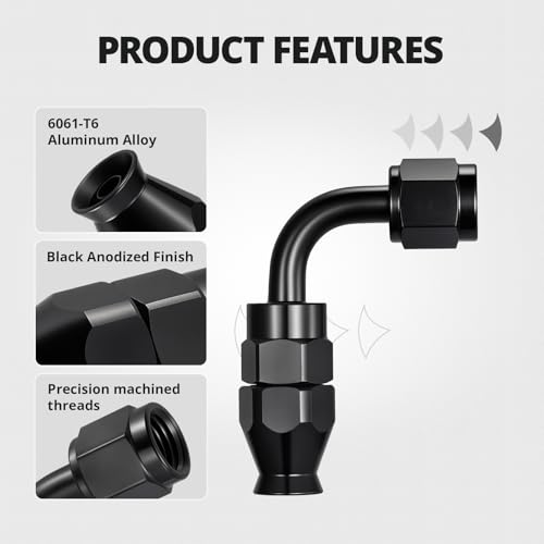 Image of EVIL ENERGY 4AN PTFE Hose End Fitting 90 Degree Black for PTFE Hose Only 4PCS