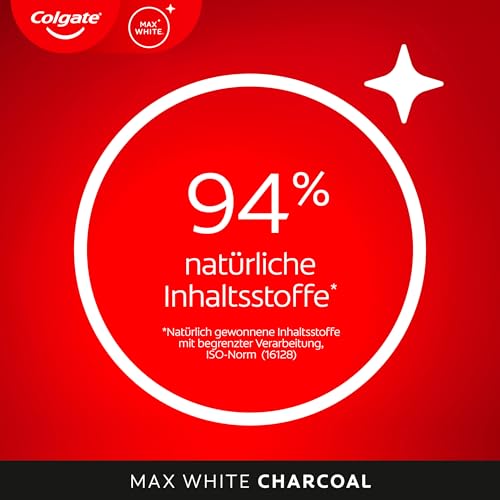 Colgate Zahnpasta Max White Charcoal 4x75ml - Zahncreme mit Aktivkohle, entfernt bis zu 100% der oberflächlichen Verfärbungen