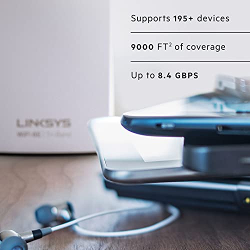 Image of Linksys Atlas WiFi 6E Router Home WiFi Mesh System, Tri-Band, 9,000 Sq. ft Coverage, 195+ Devices, Speeds up to (AX8400) 8.4Gbps - MX8503W-AMZ
