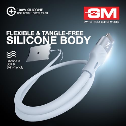 Image of GM G+ 100W 150cm Silicon Cable Type-C-C | Durable than braided| PD 3.1 Fast Charging | Ultra-Flexible Tangle-Free Body | 480Mbps | iPhone, MacBook, Tablets, Samsung, One Plus | 1 Year Warranty