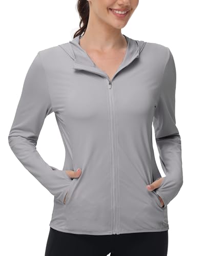 isnowood Womens UPF 50+ SPF Hoodie Jacket, UV Sun Protection Long Sleeve Full Zip Hoodies, Lightweight Athletic Shirts for Hiking Outdoor Workout