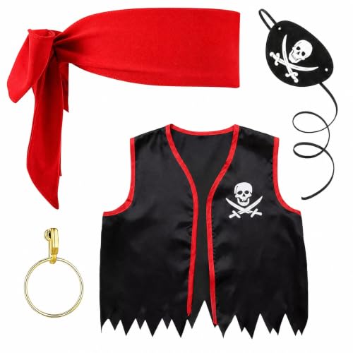 SxiGxiv 4 Stück Piratenkostüm Set, Weste, Polyester Kopftuch