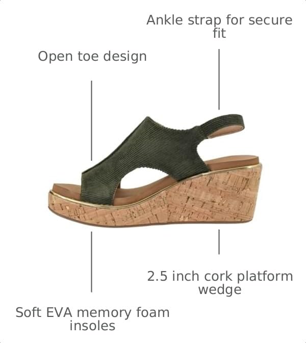 Image of Corkys Footwear Womens Carley Wedges, Featuring Corkys EVA Foam Cushioned Insoles, A 2.5 Inch Heel, Lightweight For All Day Wear, And Hook And Loop Closure