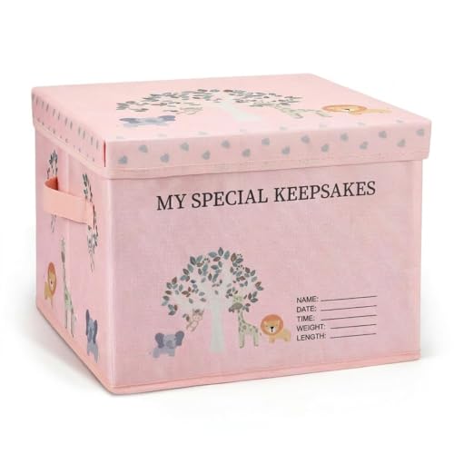 LemonRoad 13x13x10 Inch Baby Memories Keepsake Box Baby Shower Forest Jungle Animals Adventurers Gift Idea Keepsake Box New Parent Newborn Baptismal Birthday Gift for Mementos Travel Loved Ones