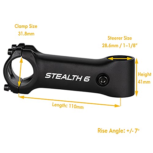 Satori Stealth 6 Bike Bicycle Stem +/- 7 Degree 3D Forged Alloy Road Mountain Bike Handlebar Stem 31.8Mm Clamp – Compatible With 1-1/8 Fork Steerer Tube - Length 110 Mm #TOP1