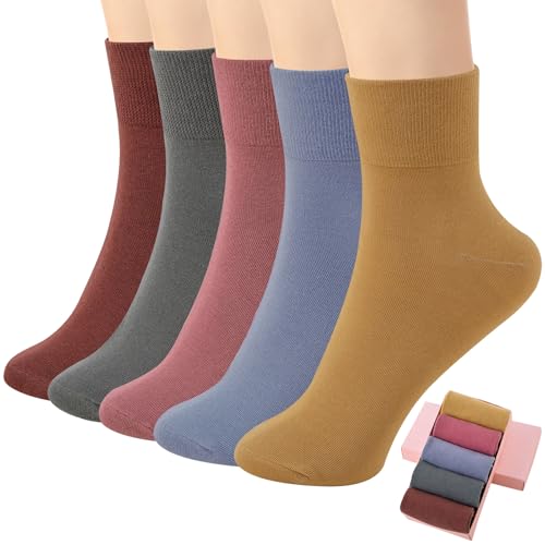 Image of HUGSWEET Thin Soft Cotton Crew Socks for Women Ankle above Bootie Socks Gifts for Women 5-10 Pairs