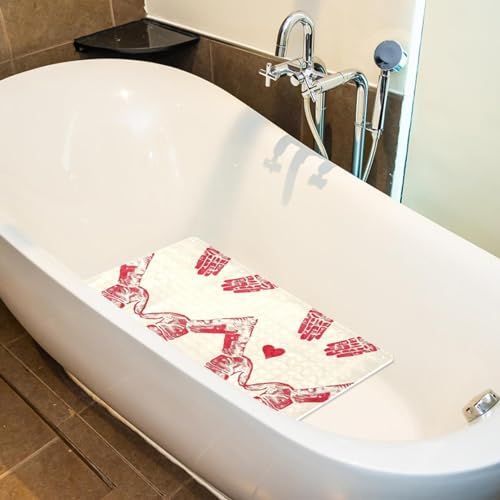 Tapete de baño extralargo con estampado de corazón rojo y ventosas 6